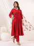 Janasya Women's Maroon Rayon Embellished Mirror Work A-line Kurta Set